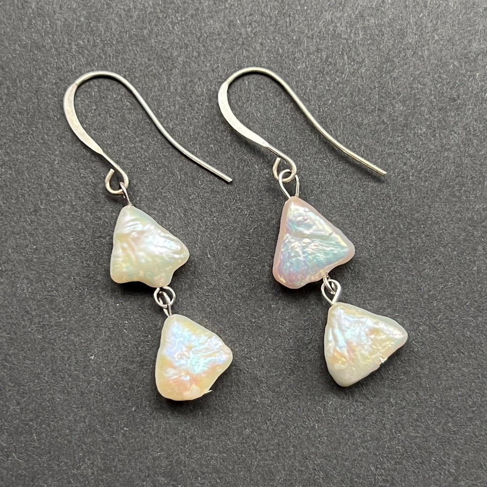 Baroque Pearl‎ Earrings White Tiered Triangle 2"